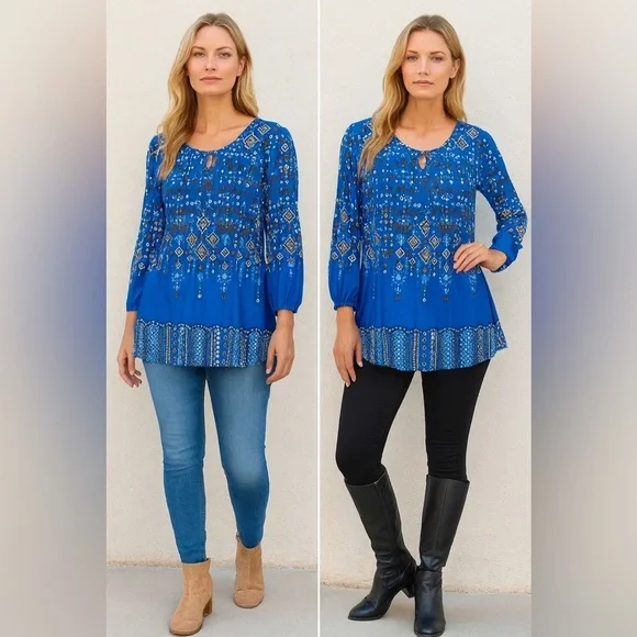 Ruby Rd. Blue Patterned Blouse - Picture 9 of 11